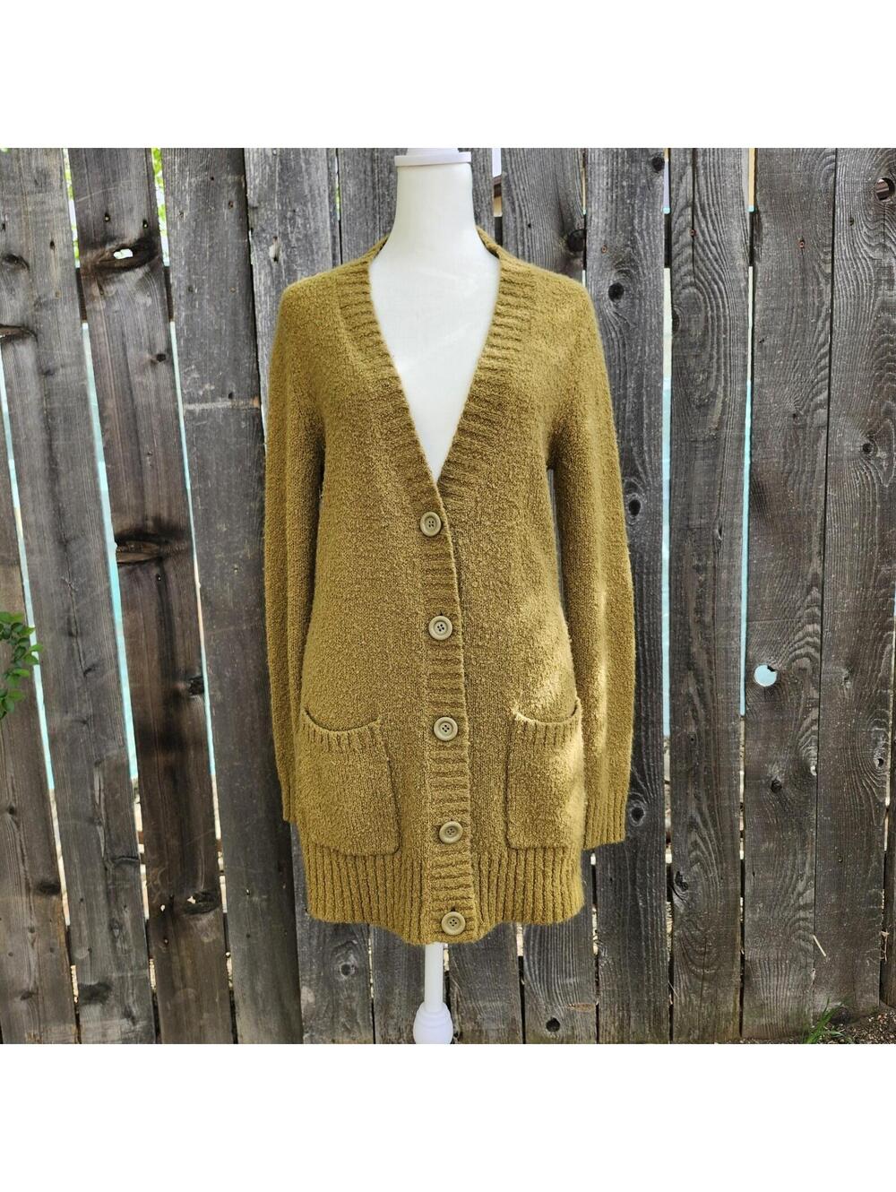 Chunky Mustard Yellow Wool Blend Womens Oversized Cardigan Rubbish Size Medium